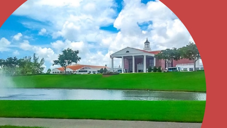 A pond beside the entrance to Century Village East in Deerfield Beach, Florida.