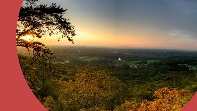 Sunset over Sawnee Mountain in Cumming, Georgia.