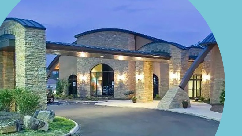 The entrance to the clubhouse at Fairfield Glade in Crossville, Tennessee.