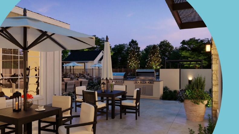 An outdoor patio at Haddington at Côta Vera in Chula Vista, California.