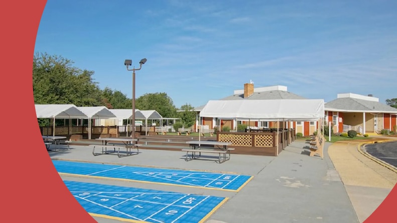 The shuffleboard courts and other amenities at Holiday City at Berkeley in Berkeley Township, New Jersey.