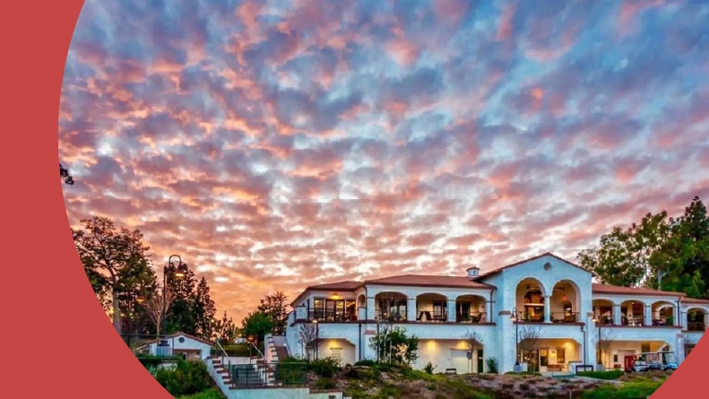 A colorful sunset over Laguna Woods Village in Laguna Woods, California.