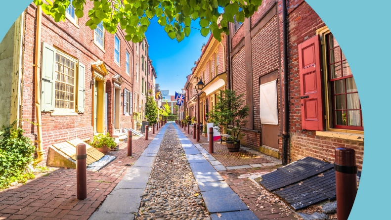 Historic red brick in Elfreth's Alley in Philadelphia, Pennsylvania