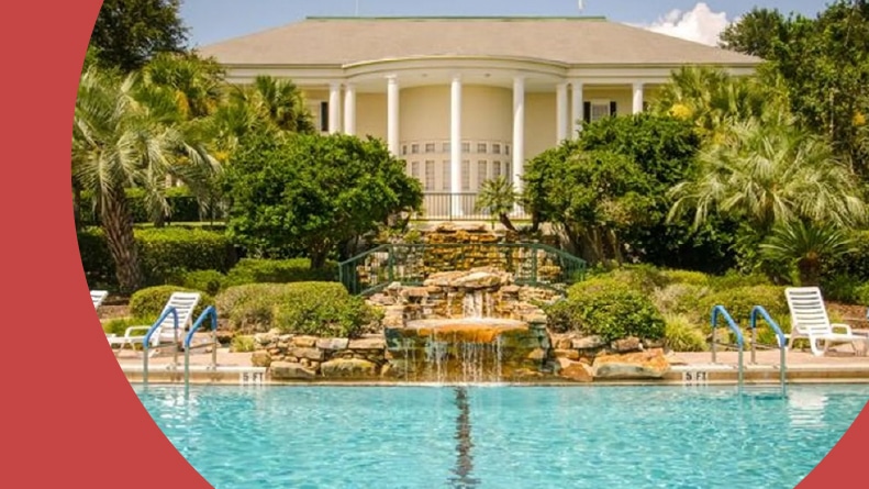 A water feature beside the outdoor pool at Plantation at Leesburg in Leesburg, Florida.
