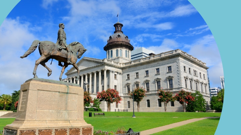 The South Carolina State House in Columbia on a sunny day.