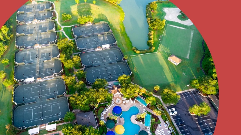 Aerial view of the amenities at Sun City Hilton Head in Bluffton, South Carolina.
