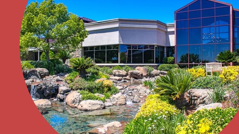 Exterior view of the clubhouse at Sun City Lincoln Hills in Lincoln, California.