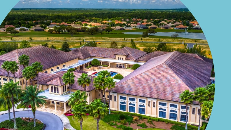 Aerial view of the clubhouse and grounds of The Villages of Citrus Hills in Hernando, Florida.