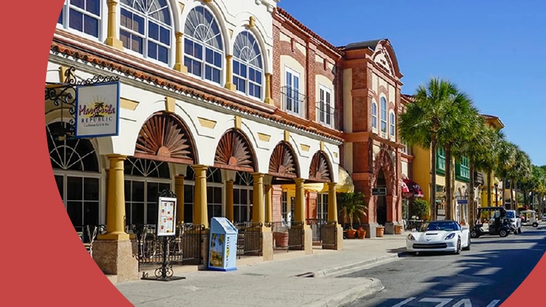Entrance sign to The Villages community in Florida.