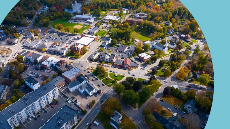 Aerial view of Walpole, Massachusetts.