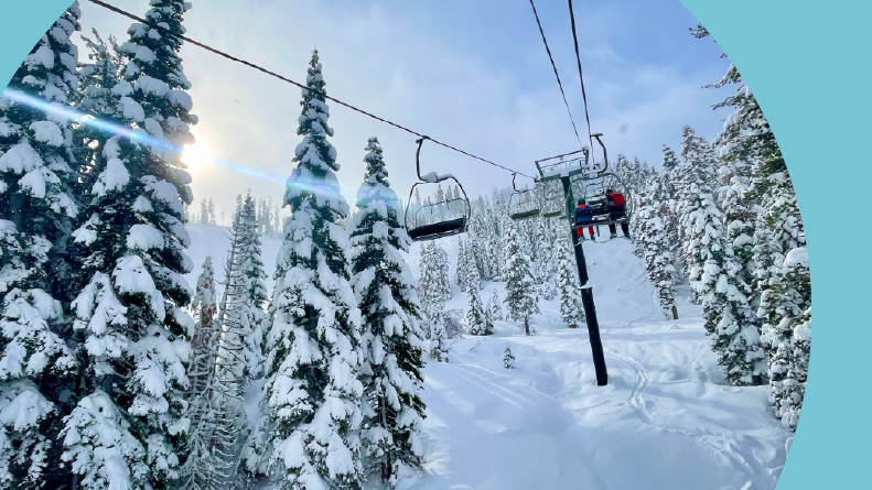 A chair lift ride up Palisades Tahoe in California.
