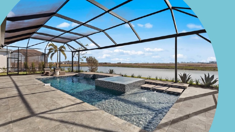 An indoor pool in a home in Del Webb Catalina in Lakewood Ranch, Florida.