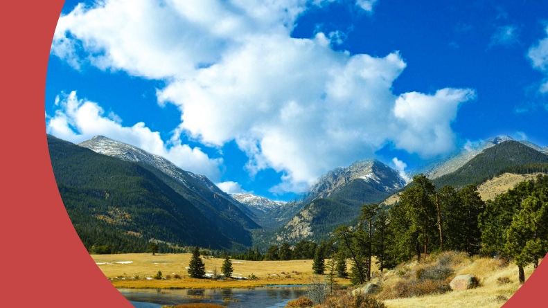 A blue sky over a mountain landscape in Denver, Colorado.