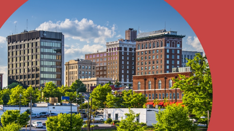Downtown buildings in Greenville, South Carolina.