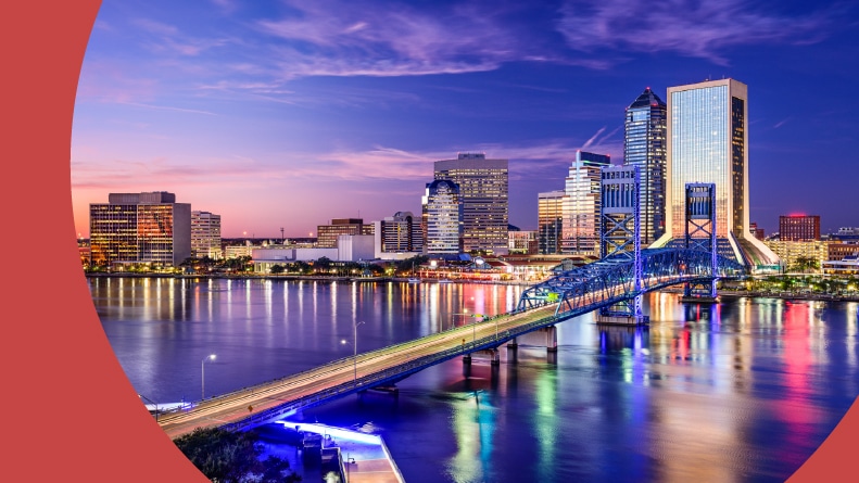 The skyline in Jacksonville, Florida at night.