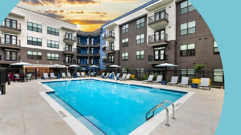 The outdoor pool at McDowell Point in Naperville, Illinois.