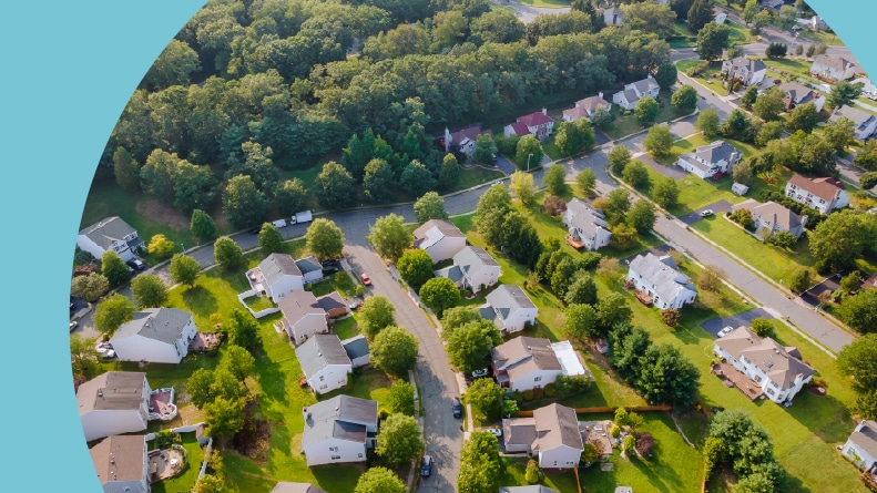 Aerial view of a small town in Cleveland, Ohio.