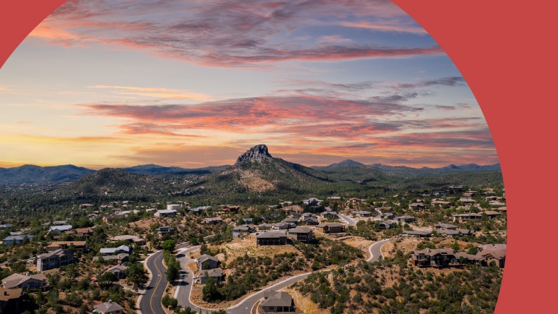 Thumb butte in Prescott, Arizona at sunset.