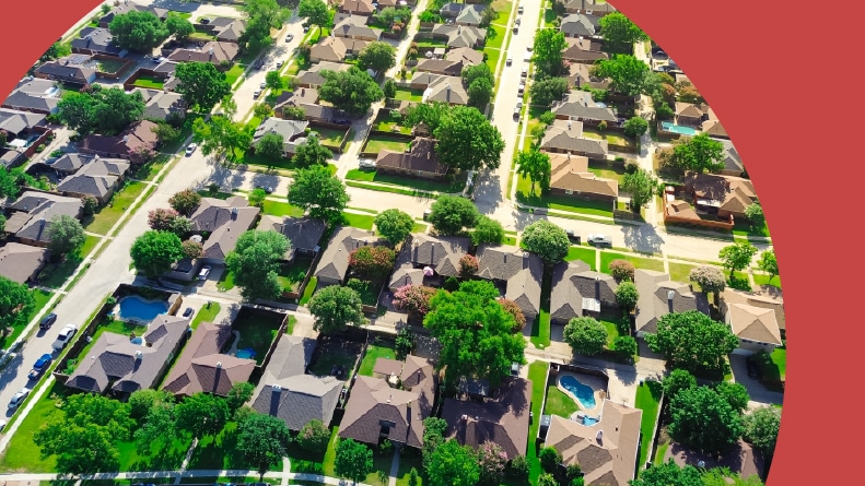 Aerial view of an upscale residential neighborhood north of Dallas, Texas.
