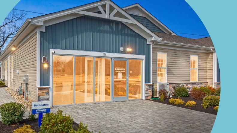 Exterior view of a model home at Silver Lake Reserve in Bristol, Pennsylvania.