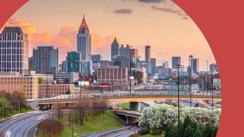 The Atlanta, Georgia downtown skyline on a spring evening.