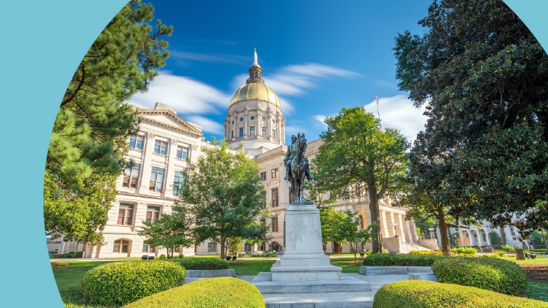 The Atlanta, Georgia State Capital building on a sunny day.