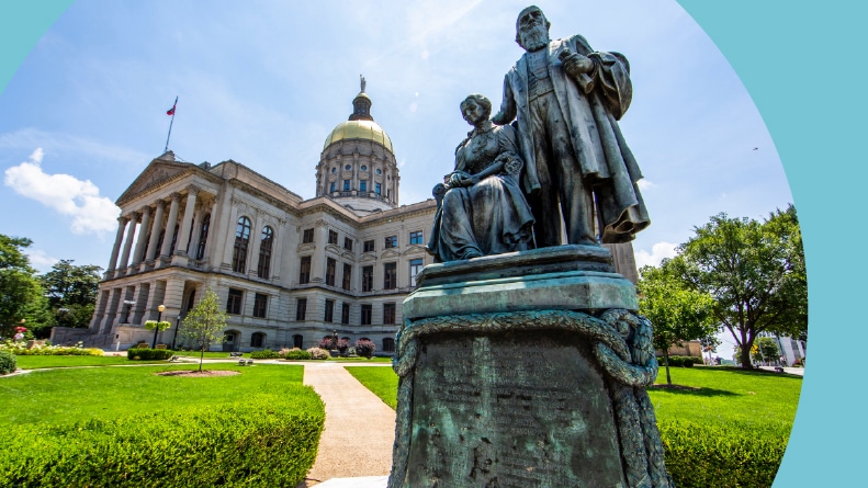 A statue in front of the Atlanta, Georgia State Capital Building.