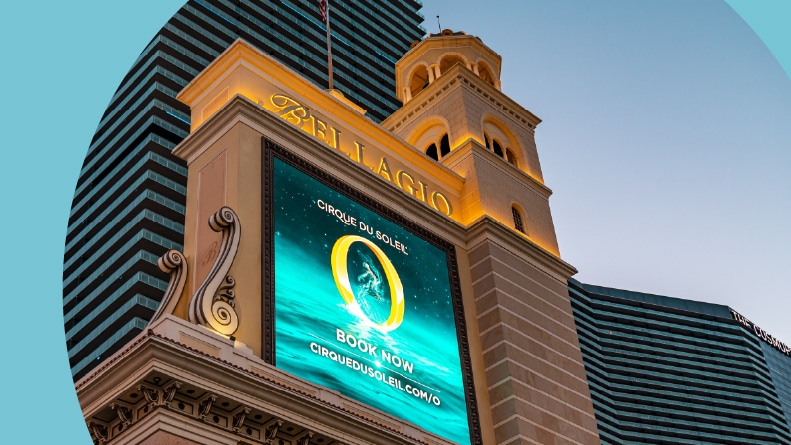 An advertisment for a Cirque du Soleil show on the Bellagio in Las Vegas, Nevada.