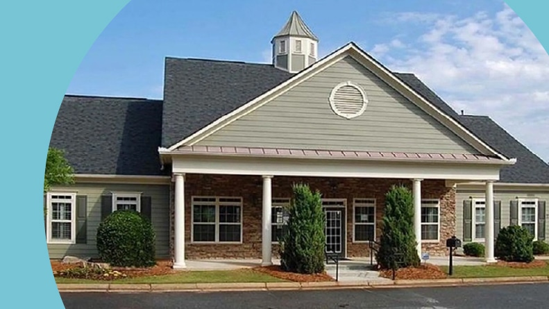 Exterior view of the clubhouse at Grove Park in Marietta, Georgia.