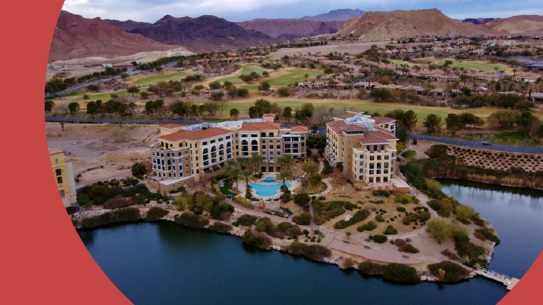 An aerial view of the Hilton Lake Las Vegas Resort Spa.