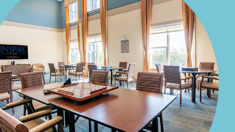 The game room at Inspire Sandhill in Columbia, South Carolina.