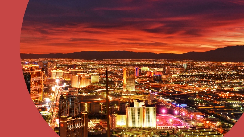 Aerial view of Las Vegas, Nevada after sunset.