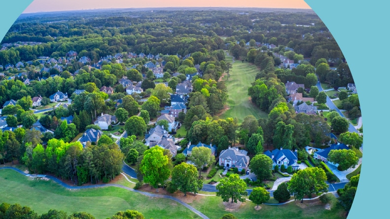 Aerial view of a subdivision in the Atlanta metro area.