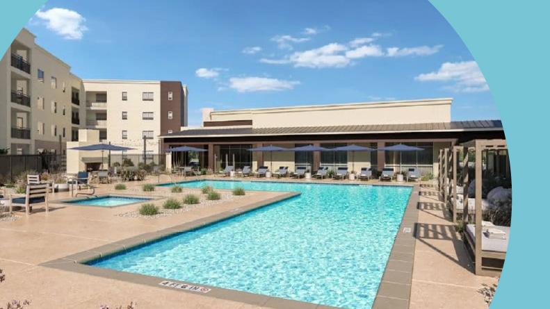 The outdoor pool at Album Union Village in Henderson, Nevada.