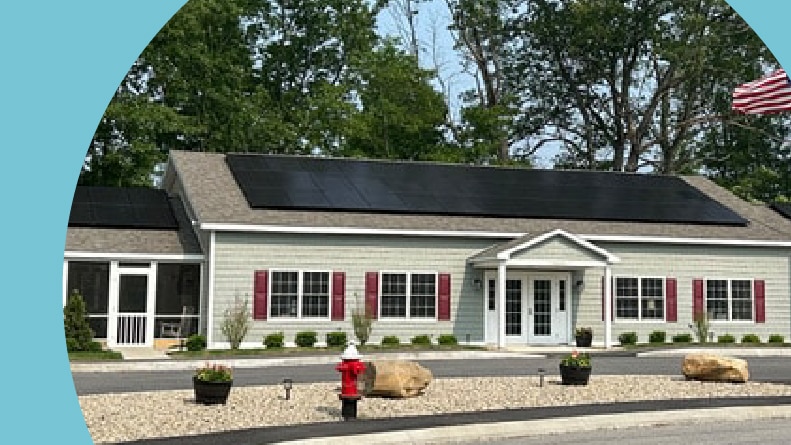 A community building on the grounds of Blackberry Hill Village in Berwick, Maine.