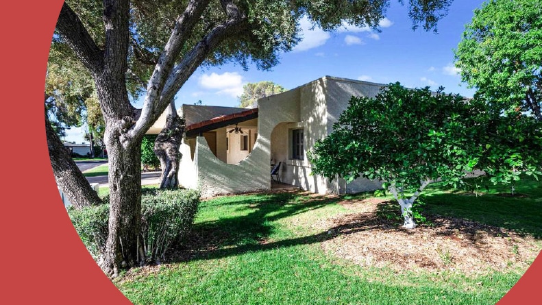 Landscaping outside a house in Casa de Paz in Mesa, Arizona.