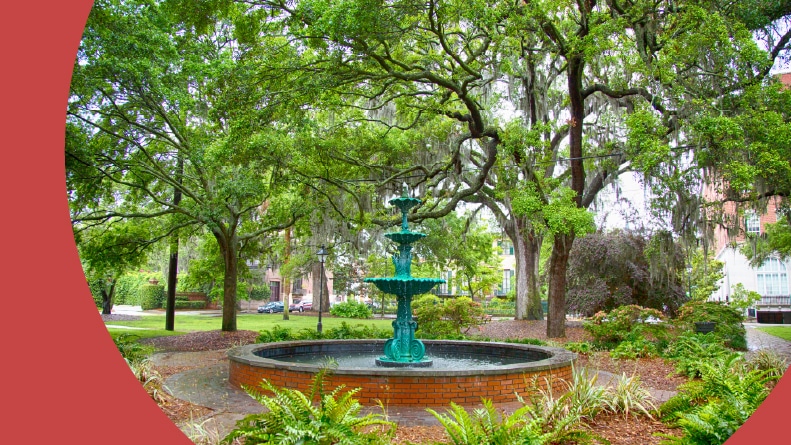 A fountain in a park in Savannah, Georgia.