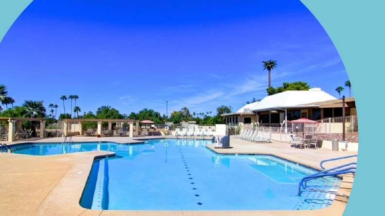 The outdoor pool at Fountain of the Sun in Mesa, Arizona.