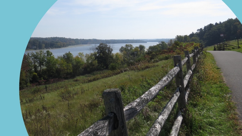 A bike path on the Empire State Trail beside the Mohawk River.