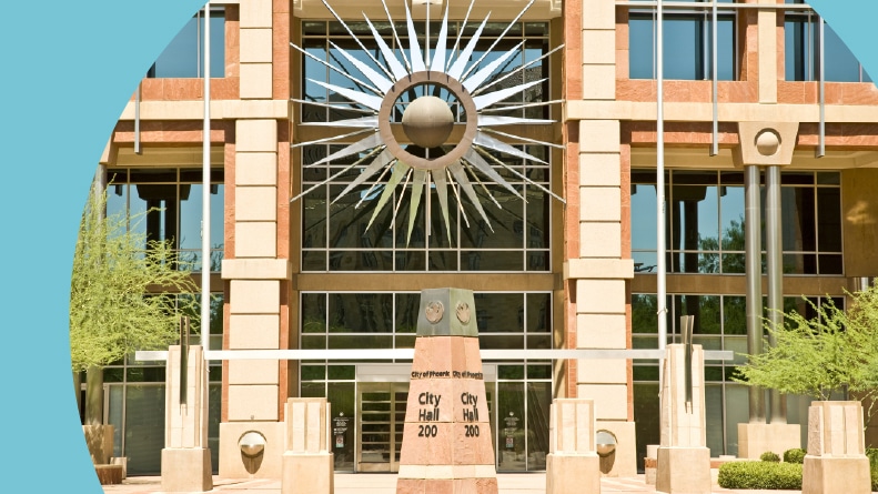 Exterior view of City Hall in Downtown Phoenix, Arizona.
