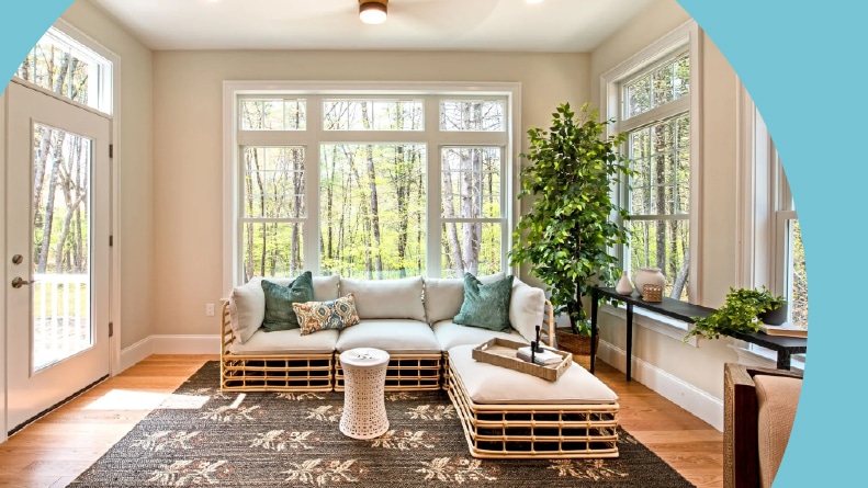Interior view of a living room in an attached home at The Village at Shepley Hill in Groton, Massachusetts.