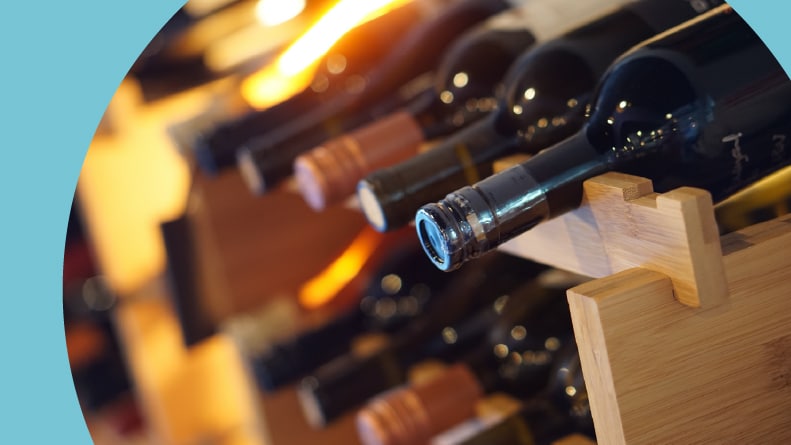 Wine bottles in a wine cellar.