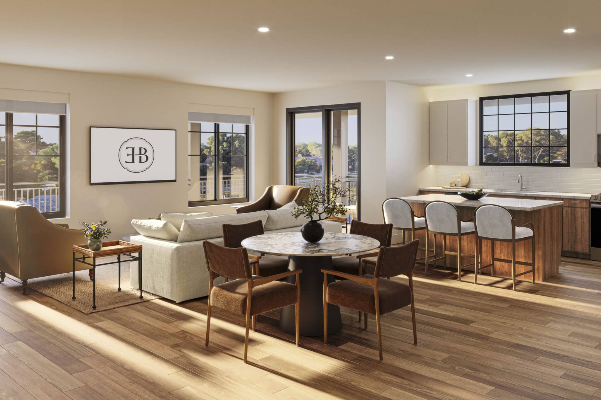 Unit Living Room with Kitchen View