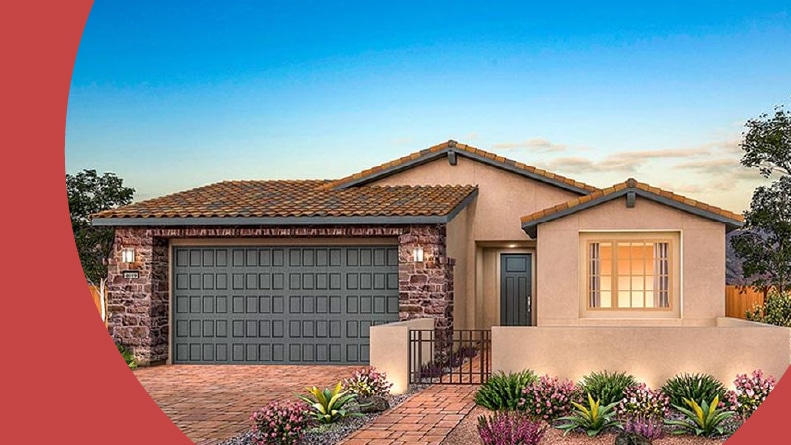 Rendering of an exterior view of a model home at Del Webb at Lake Las Vegas in Henderson, Nevada.