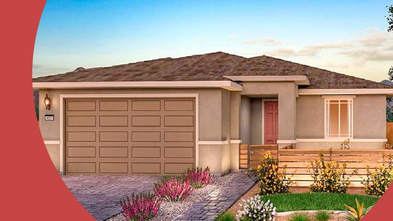 Rendering of an exterior view of a model home at Del Webb at North Ranch in North Las Vegas, Nevada.