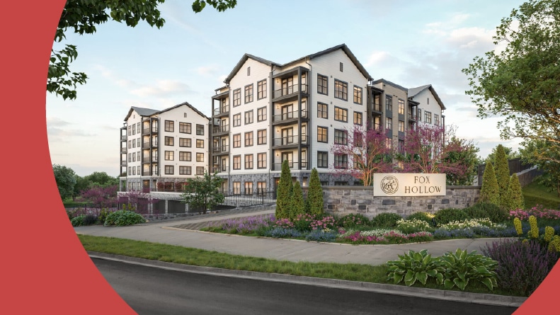 The residential buildings at Fox Hollow in Malvern, Pennsylvania.
