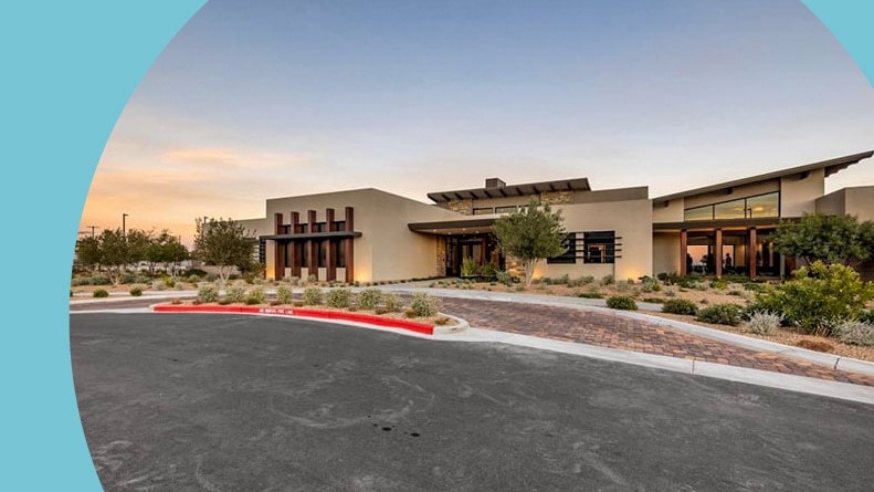A sunset over the clubhouse at Heritage at Stonebridge in Las Vegas, Nevada.