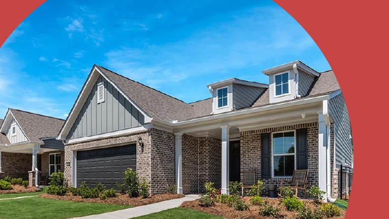 Exterior view of a model home at Lakecrest in Buford, Georgia.