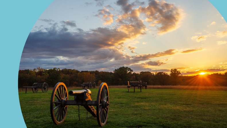 The Civil War Cannons at Manassas National Battlefield Park located in Prince William County, Virginia.