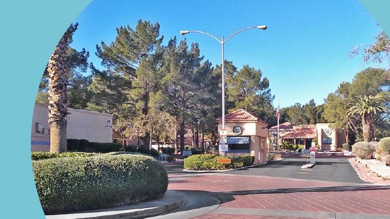 The gated entrance to Quail Estates West in Las Vegas, Nevada.